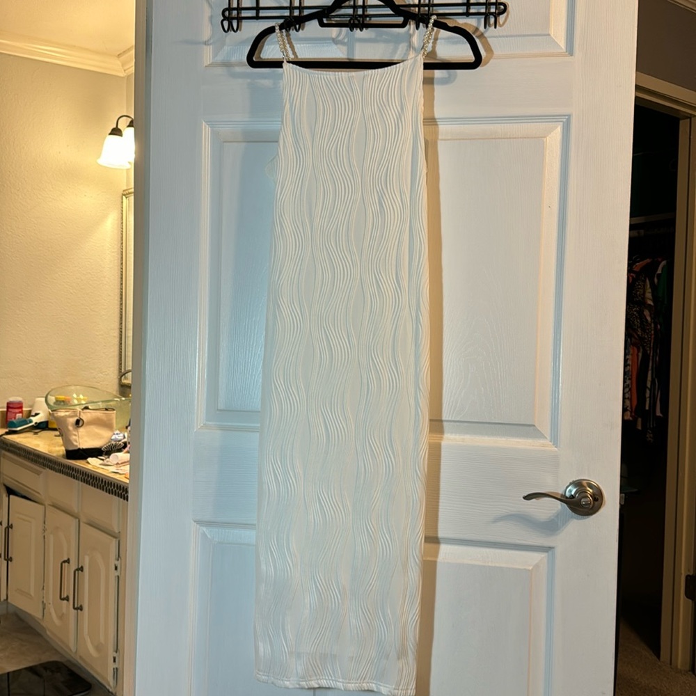 Rihoas Detailed White Dress with Pearl Straps